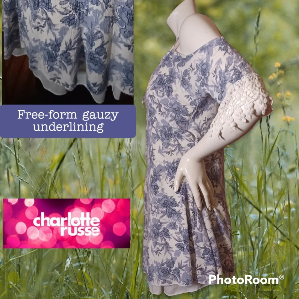 Mini Dress or Tunic Cold Shoulder Open Back Crochet Cottagecore Floral M Lg - Picture 4 of 7